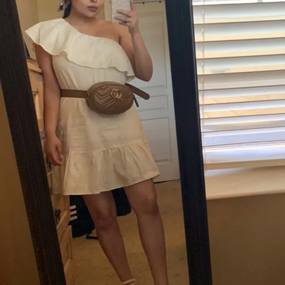 One shoulder off white linen dress